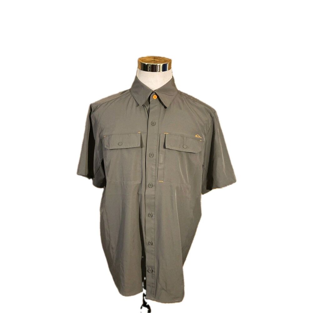 Drake Shirt Mens Large Gray Short Sleeve Vented Breathable Fishing Vacation